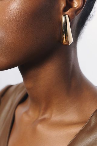 Anthropologie + Gold Oval Drop Earrings