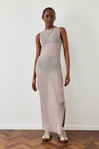 Urban Outfitters + Pink Sheer Shimmer Plisse Dress