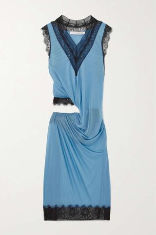Christopher Esber + Cutout Draped Lace-Trimmed Chiffon Dress