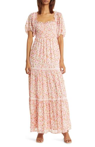 Chelsea28 + Floral Short Sleeve Smocked Dress
