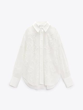 Zara + Semi-Sheer Embroidered Blouse