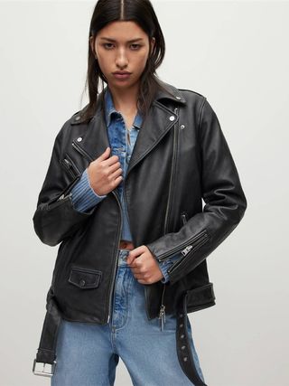 AllSaints + Billie Oversized Leather Biker Jacket