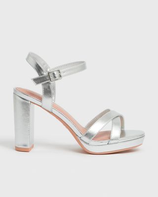 New Look + Silver Strappy Block Heel Chunky Platform Sandals