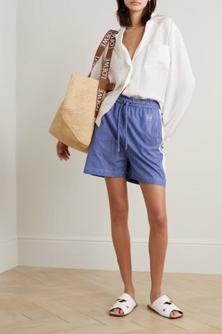 Loewe + Embroidered Striped Cotton Shorts