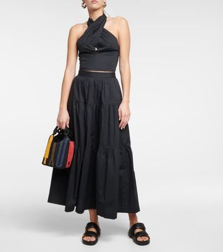 Staud + Sea Tiered Cotton Poplin Midi Skirt