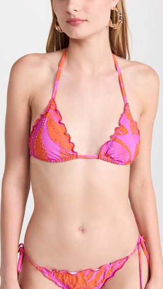 Pq Swim + Embroidered Lettuce Edge Triangle Bikini Top