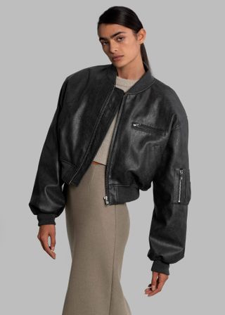 The Frankie Shop + Gae Faux Leather Cropped Bomber