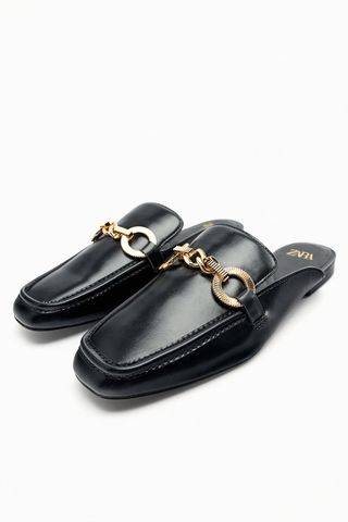 Zara + Chain Trim Open Back Loafers