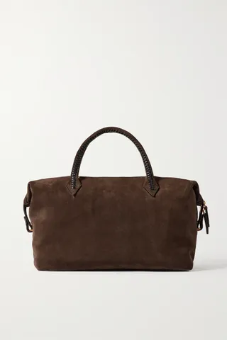 Métier + Perriand City Medium Braided Leather-Trimmed Suede Tote
