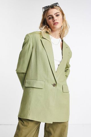 Topshop + Relaxed Oversized Single Breasted Blazer in Sage