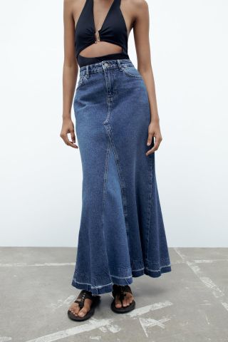 Zara + ZW Long Denim Skirt
