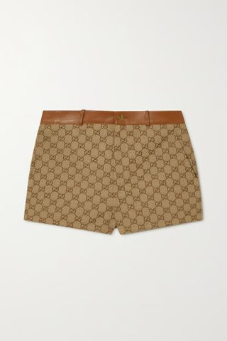 Gucci + Aria Leather-Trimmed Cotton-Blend Canvas-Jacquard Shorts