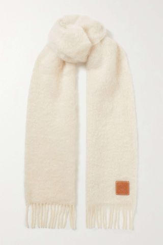 Loewe + Leather-Trimmed Fringed Mohair-Blend Scarf