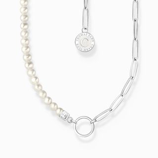 Thomas Sabo + Charm Necklace With White Pearls and Chain Links Silver