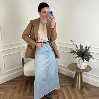 Denim skirt outfit outlet whowhatwear