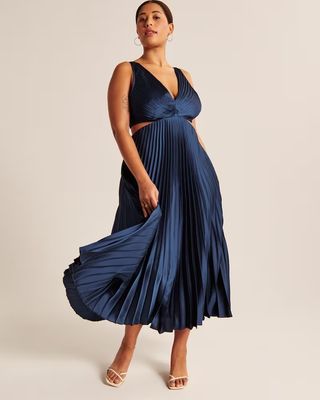 Abercrombie & Fitch + Satin Pleated Cutout Maxi Dress