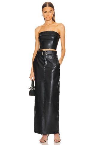 Helsa + Waterbased Faux Leather Midi Skirt