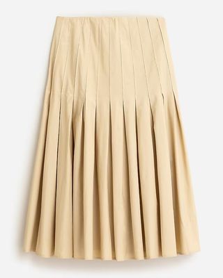 J.Crew + Pleated Cotton Poplin Midi Skirt