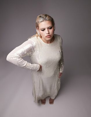 Topshop Curve + Maxi Sequin Dress in Ivory