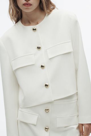 Zara + Gold-Button Cropped Blazer