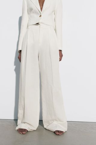 Zara + Linen-Blend Full-Length Pants