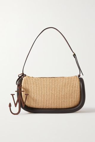 JW Anderson + Bumper-15 Embellished Leather-Trimmed Raffia Shoulder Bag