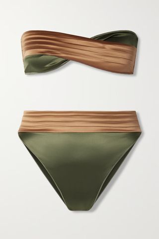 Oséree + Twist-Front Recycled Stretch-Satin Bikini
