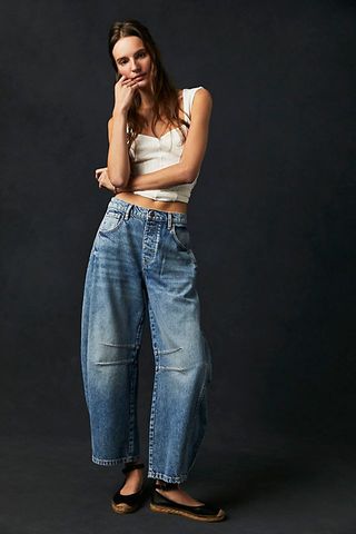 Free People + Lucky You Mid-Rise Barrel Jeans