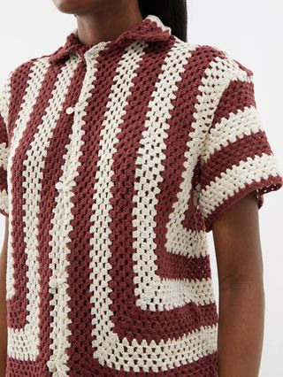 Bode + Crocheted Striped Cotton Short-Sleeved Shirt