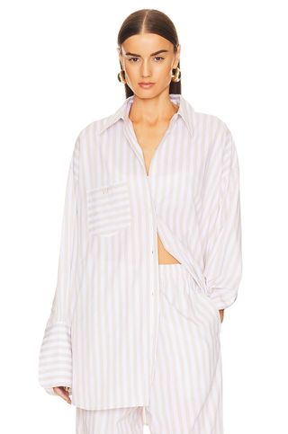 Helsa + Cotton Poplin Stripe Oversized Shirt