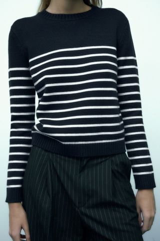 Zara + Striped Rib Knit Sweater