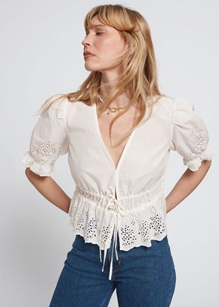 & Other Stories + Broderie Anglaise Puff Sleeve Blouse