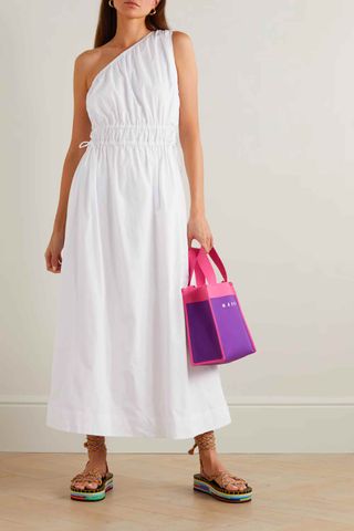 Faithfull the Brand + La Ora One-Shoulder Gathered Cotton-Poplin Midi Dress