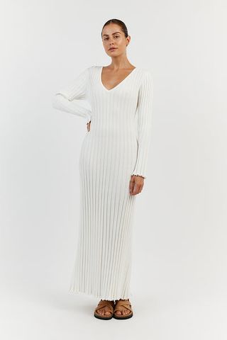 Dissh + Reign White Sleeved Knit Midi Dress