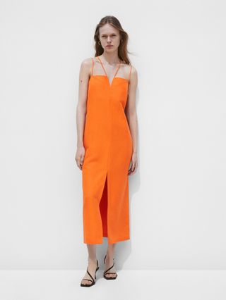 Massimo Dutti + Strappy Linen Blend Dress With Slit