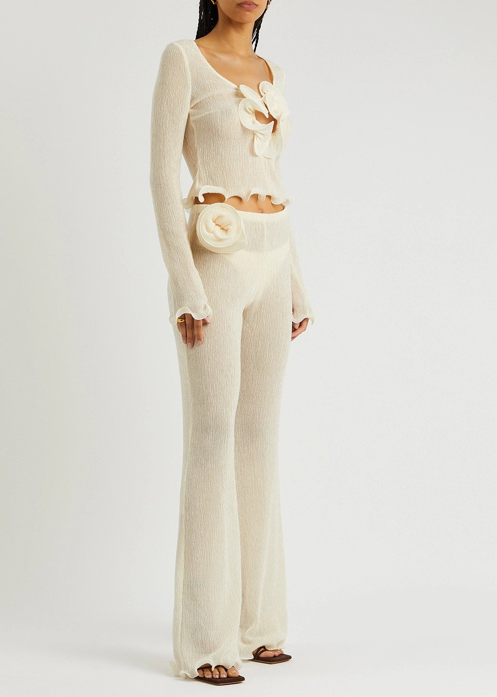 Magda Butrym + Floral-Appliquéd Knitted Trousers