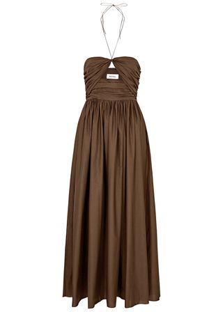 Matteau + Ruched Strapless Cotton-Poplin Maxi Dress