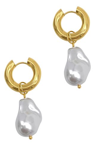 ADORNIA + Water Resistant Shell Pearl Drop Huggie Earrings