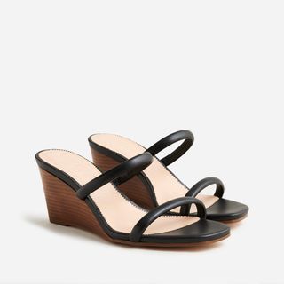 J.Crew + Double-Strap Stacked Wedges in Leather