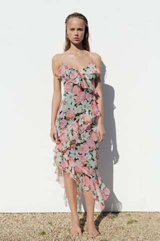 Zara + Ruffled Print Dress