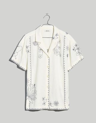 Madewell + Embroidered Linen-Blend Camp Shirt
