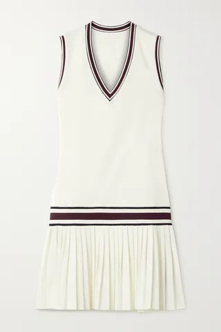 Tory Sport + Striped Pleated Stretch-Jersey Tennis Dress