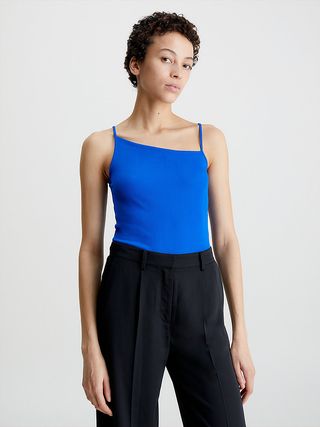 Calvin Klein + Skinny Ribbed Asymmetric Top