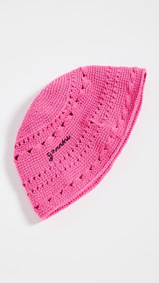 Ganni + Cotton Crochet Bucket Hat Solid