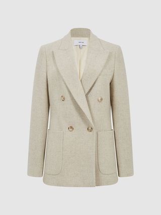 Reiss + Reiss Neutral Amber Textured Double Breasted Blazer