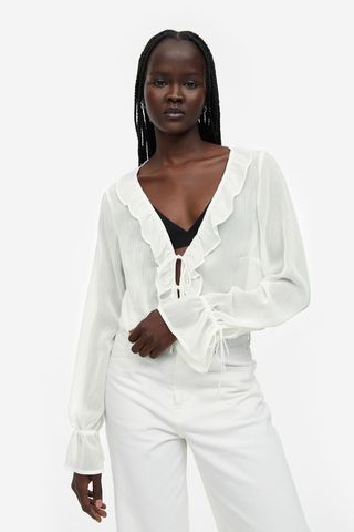 H&M + Ruffle-Trimmed Crêped Blouse