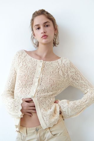 Zara + Pointelle Knit Jacket