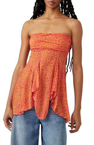 Free People + Floral Strapless Peplum Top