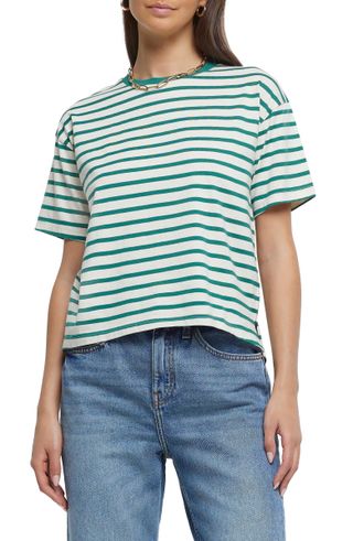 River Island + Stripe Drop Shoulder Cotton T-Shirt