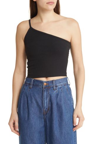 Madewell + One-Shoulder Cotton Rib Crop Camisole
